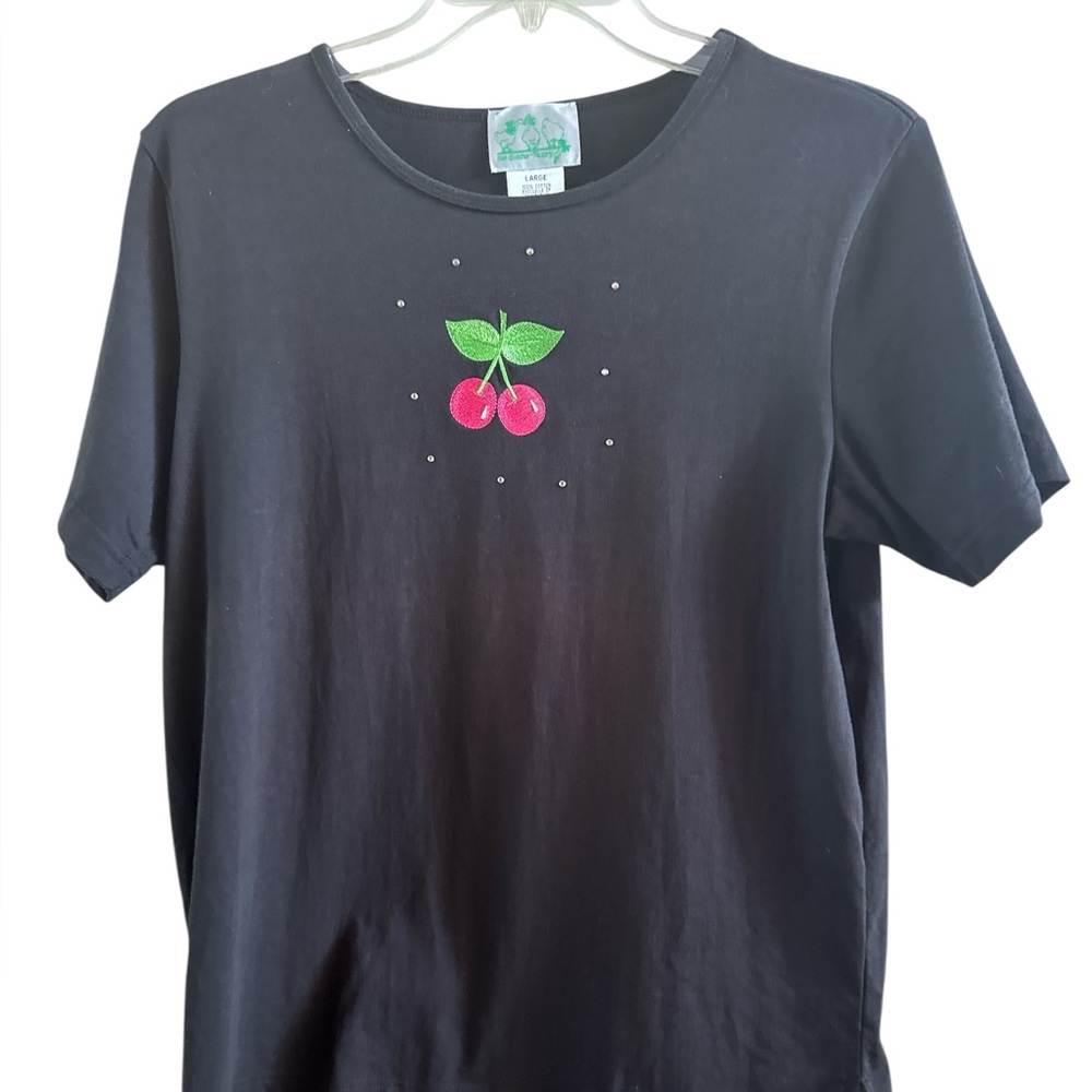 Quacker Factory Women’s Cherry Theme Black Cotton Skirt Set Size Large
